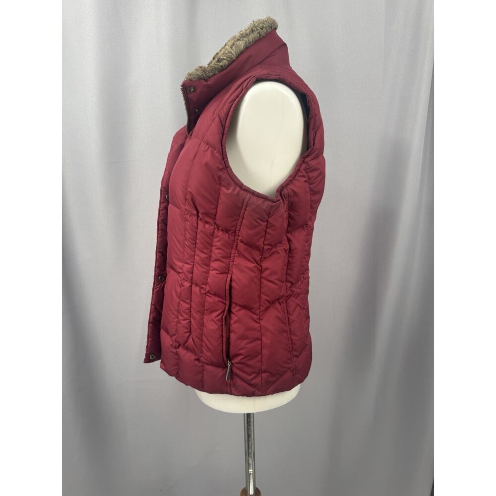 Eddie Bauer Vest Womens Small Maroon Goose Down Faux Fur Collar Zip Ski Lodge - Picture 5 of 14